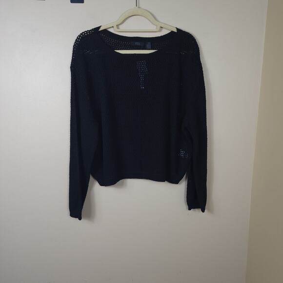 RDI  Long Sleeve Open Knit Cropped Boxy Sweater in Black Size L - Picture 1 of 10